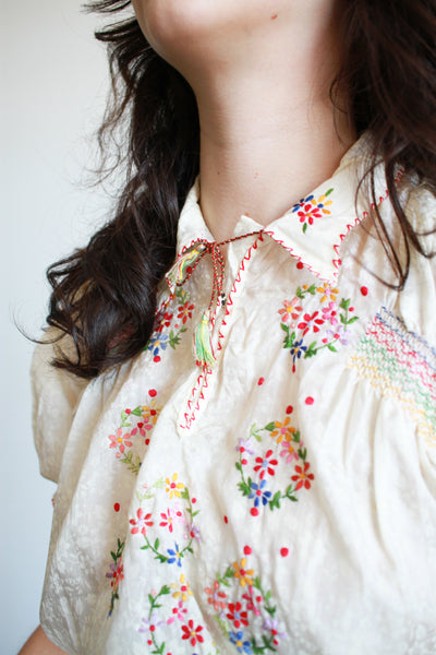 1940s Silk Hungarian Embroidered Peasant Blouse