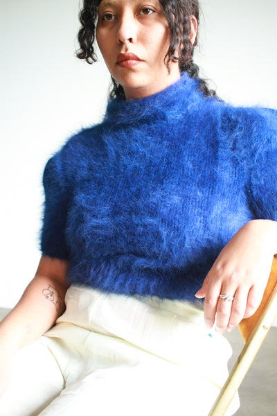 1980s Mr.G Blue Mohair Crop Sweater