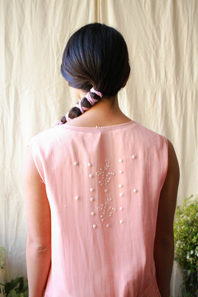 1920s Embroidered Pink Smock Dress