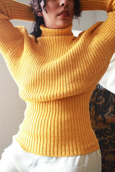 1980s Mustard Ribbed Dolman Sweater