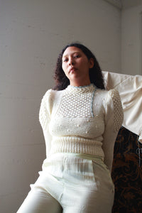 1980s White Popcorn Knit Swearer
