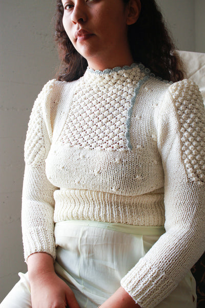 1980s White Popcorn Knit Swearer