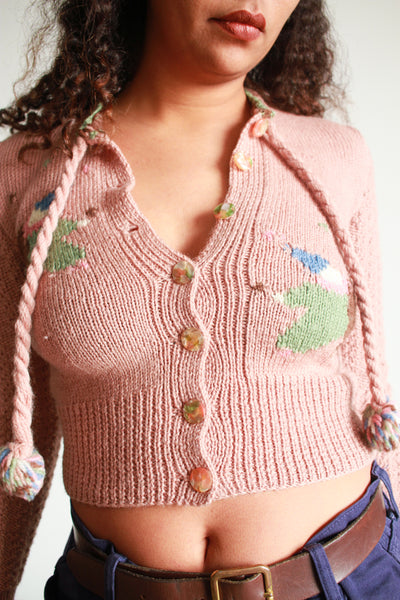 1960s Rose Wool Bavarian Knit Cardigan