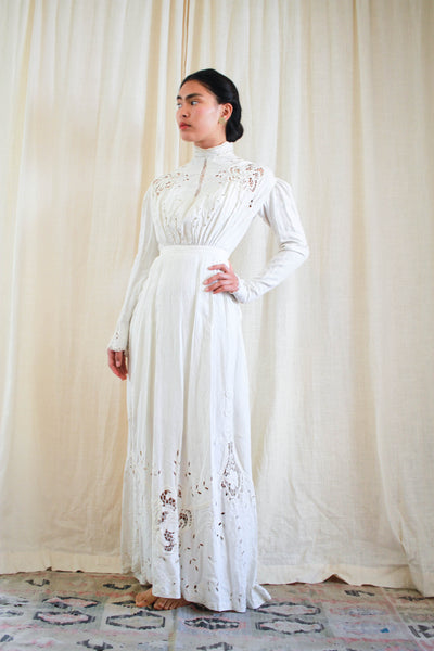 Edwardian Linen Cutout Irish Crochet Lawn Dress