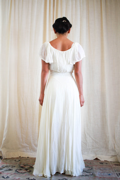 1930s Ecru Chiffon Layered Wedding Gown