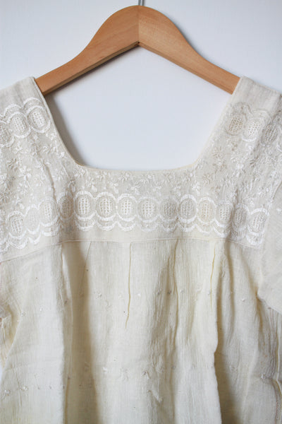 1970s Deadstock Indian Cotton Gauzy Embroidered Tunic Blouse