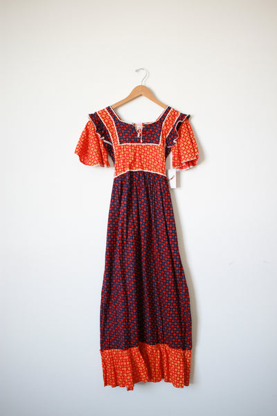 1970s Deadstock Indian Mixed Print Maxi Dress