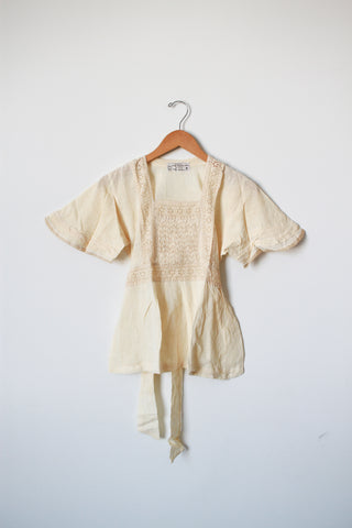 1970s Deadstock Indian Cotton Gauzy Crochet Blouse