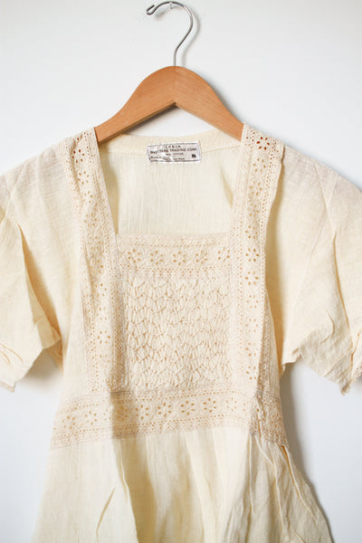 1970s Deadstock Indian Cotton Gauzy Crochet Blouse