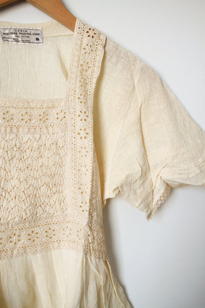 1970s Deadstock Indian Cotton Gauzy Crochet Blouse