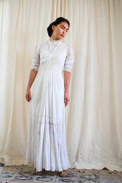 Edwardian Cotton Batiste Embroidered Lawn Dress
