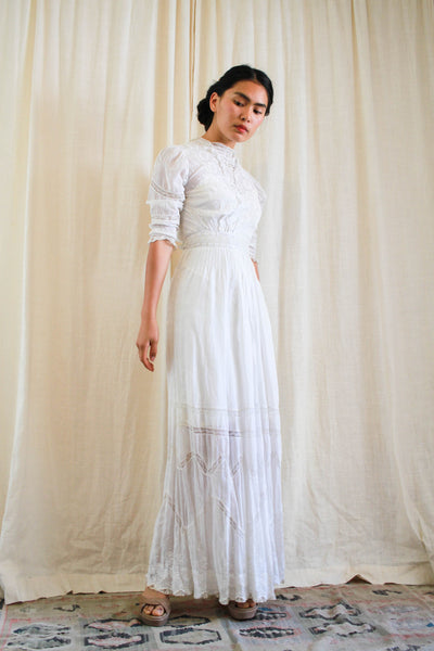 Edwardian Cotton Batiste Embroidered Lawn Dress