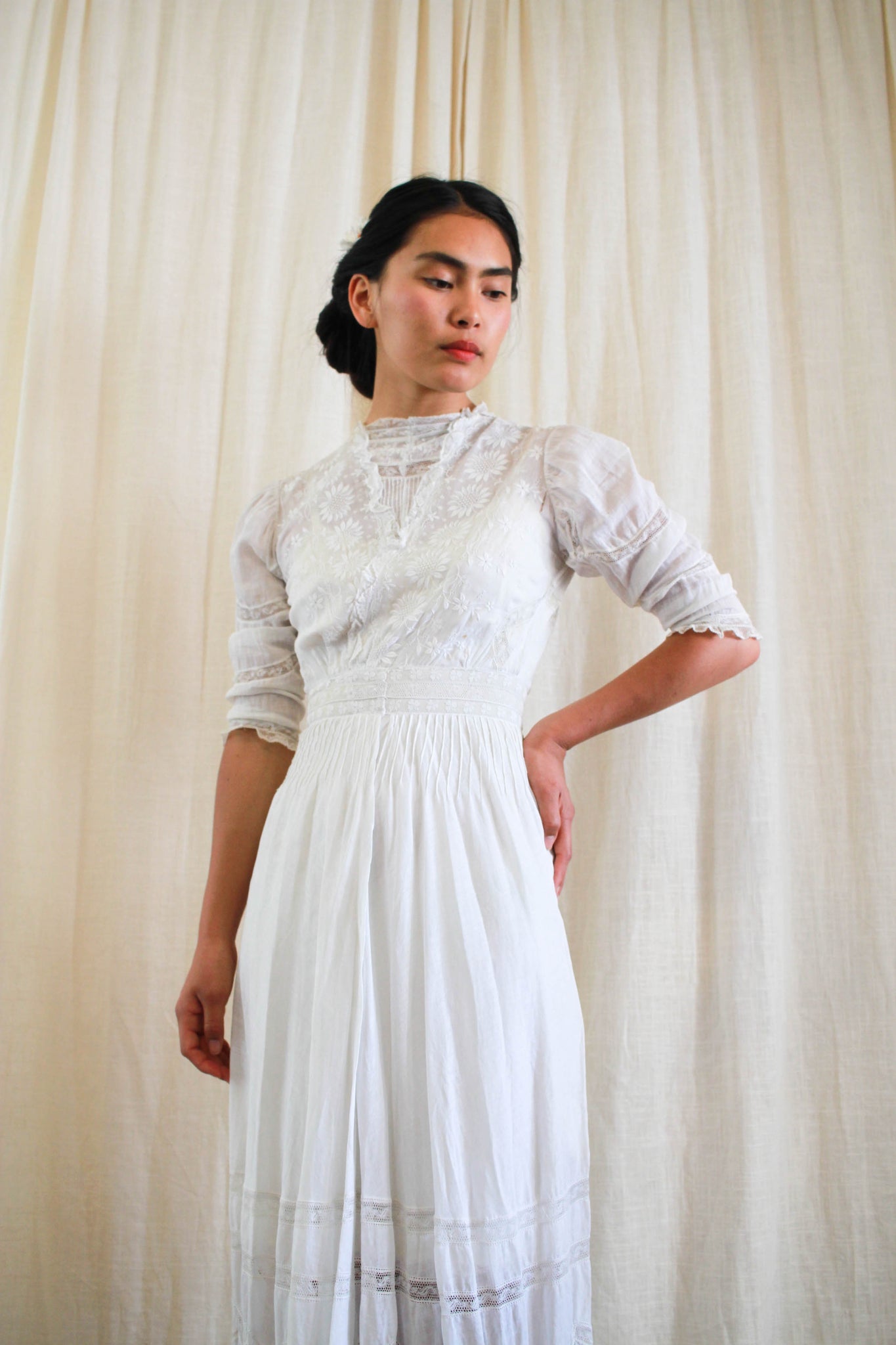 Edwardian Cotton Batiste Embroidered Lawn Dress