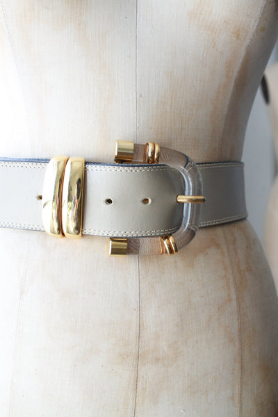 1980s Leather Lucite Buckle Belt
