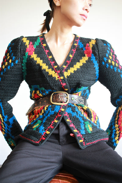 1980s Gloria Sachs Wool Knit Bavarian Cardigan
