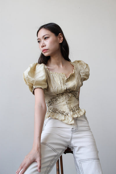 Victorian Cream Silk Boned Puff Sleeve Bodice