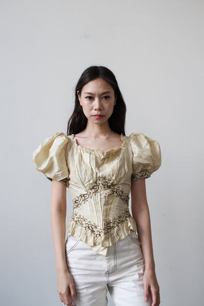 Victorian Cream Silk Boned Puff Sleeve Bodice