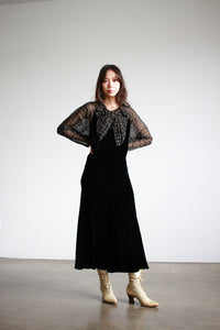 1930s Silk Velvet Black Bias Cut Bow Gown