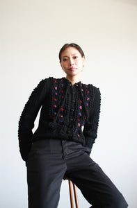 1970s Bavarian Black Popcorn Knit Cardigan