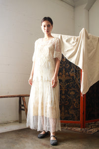 Edwardian Net Lace Embroidered Drop Waist Dress