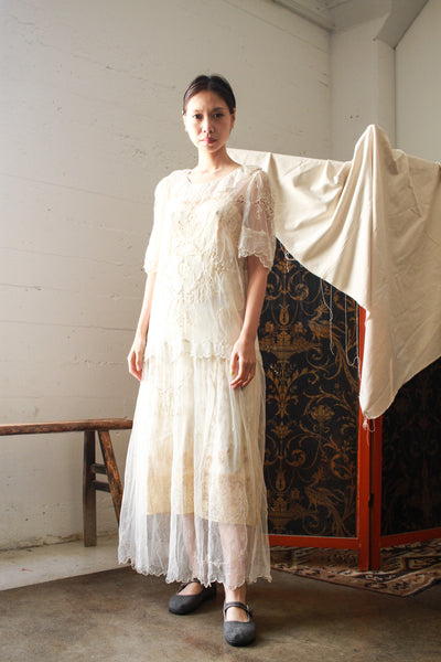 Edwardian Net Lace Embroidered Drop Waist Dress