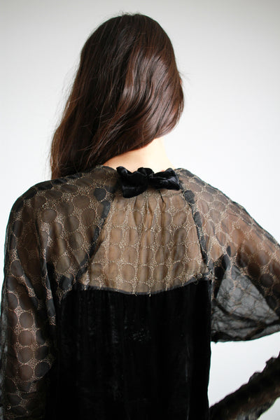1930s Silk Velvet Black Bias Cut Bow Gown