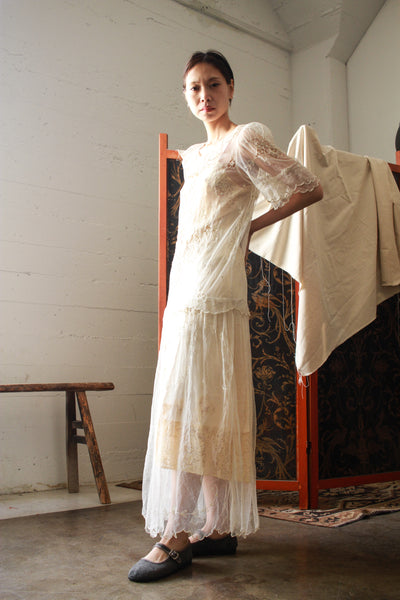 Edwardian Net Lace Embroidered Drop Waist Dress