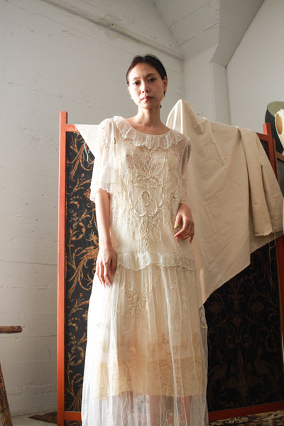 Edwardian Net Lace Embroidered Drop Waist Dress