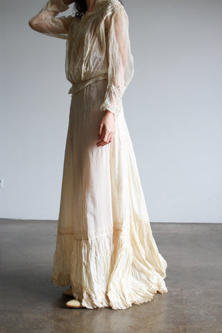 Edwardian Silk Ecru Walking Skirt