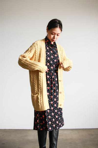 1980s Custard Cable Knit Long Cardigan