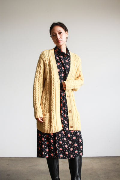 1980s Custard Cable Knit Long Cardigan