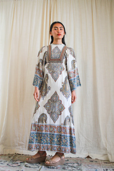 1970s Paisley Indian Block Print Boho Dress