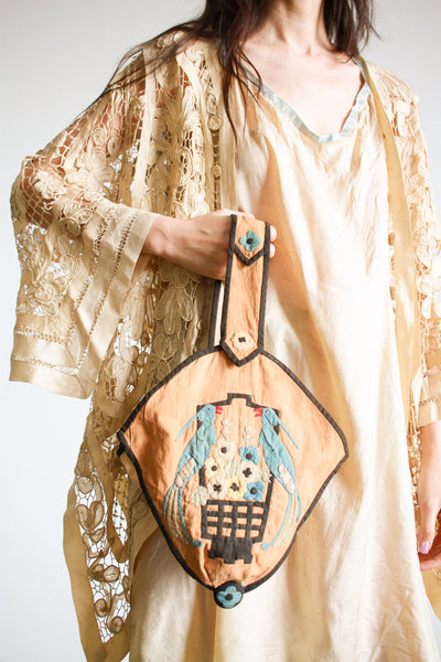 Antique Chinese Embroidered Bird Collage Handbag