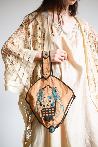 Antique Chinese Embroidered Bird Collage Handbag