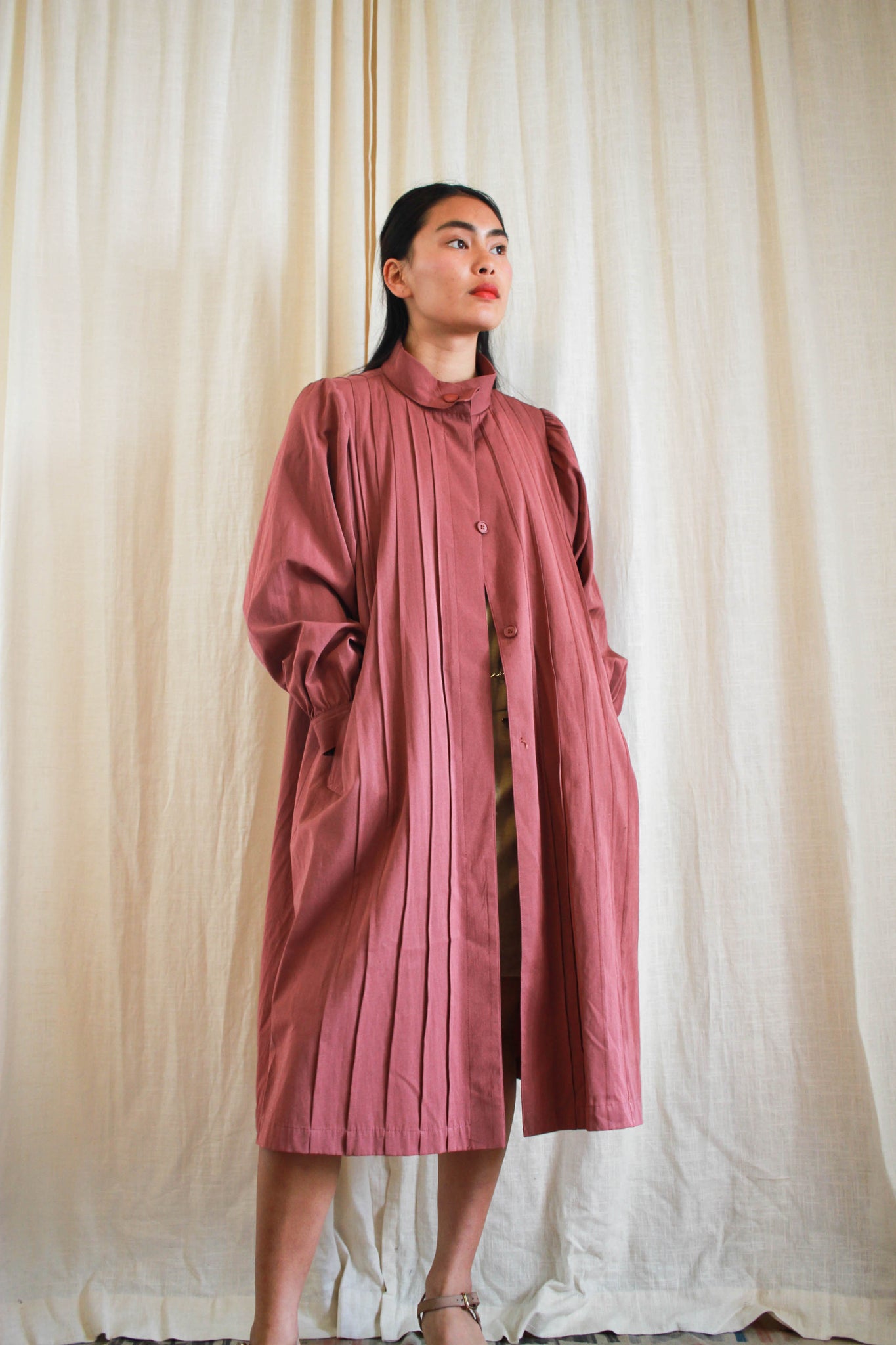 1980s Rose Pleated Japanese Trench Coat