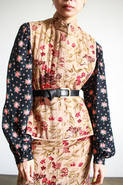1980s Floral Print Quilted Vest Set