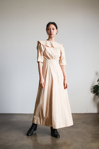 Edwardian Beige Cotton Scalloped Dress