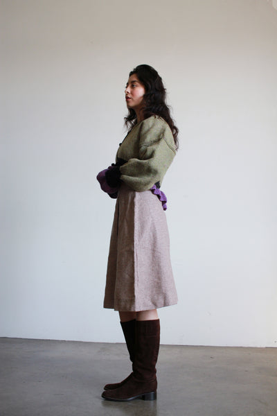 1960s Lavender Wool Herringbone Pleated Skirt