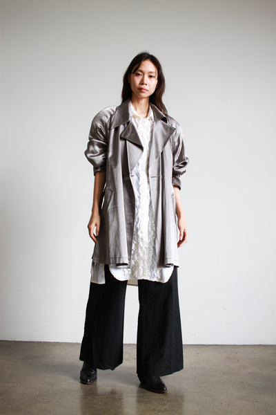 1990s Bebe Metallic Silver Satin Jacket