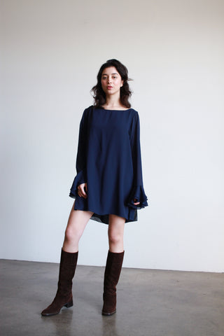 1980s Bill Blass Navy Ruffled Tunic