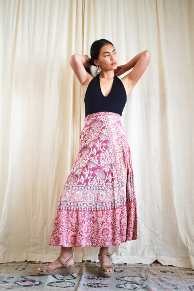 1970s Indian Cotton Print Plum Wrap Skirt