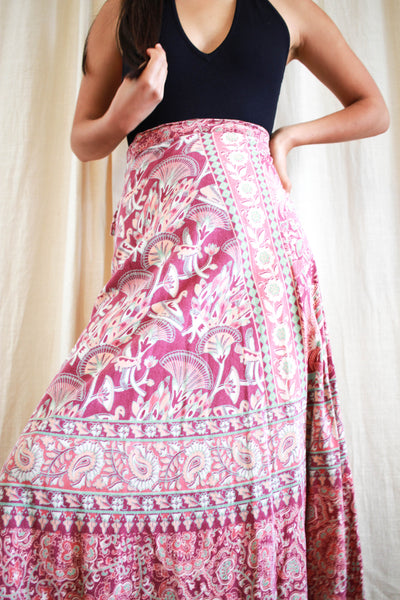 1970s Indian Cotton Print Plum Wrap Skirt