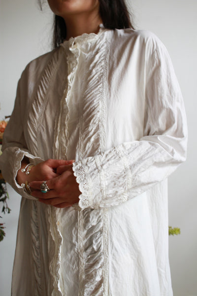 Antique Cotton Long Scalloped Night Dress