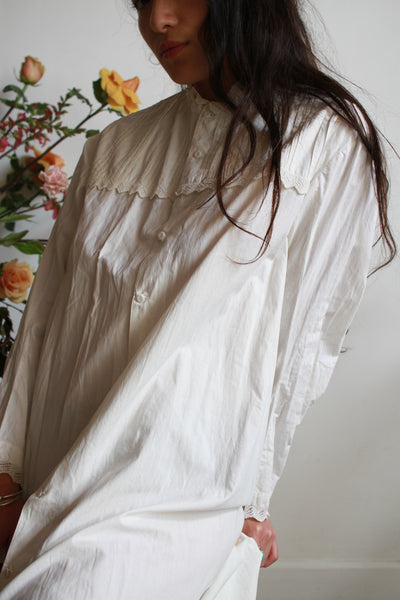 Antique Cotton White Button Up Night Dress