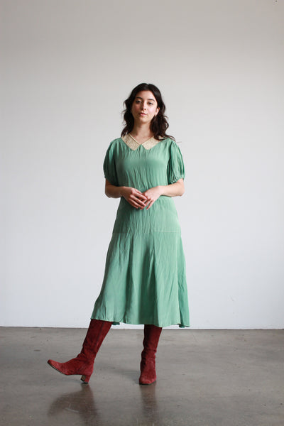 1930s Mint Crepe Bias Midi Dress