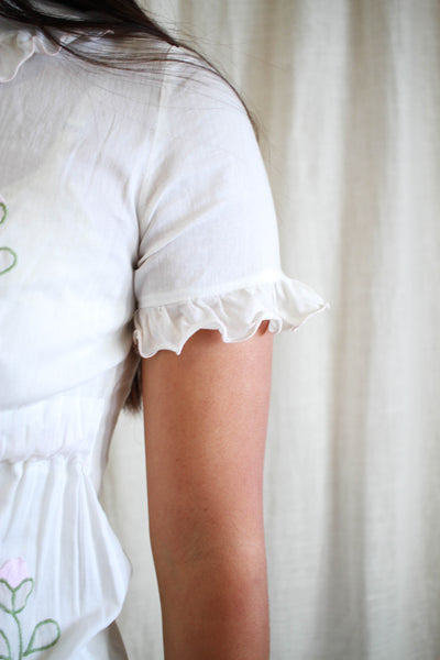 1930s Sweet Tulip Embroidered Cotton Dress