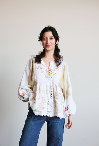 Reworked Patchwork Embroidered Handkerchief Blouse