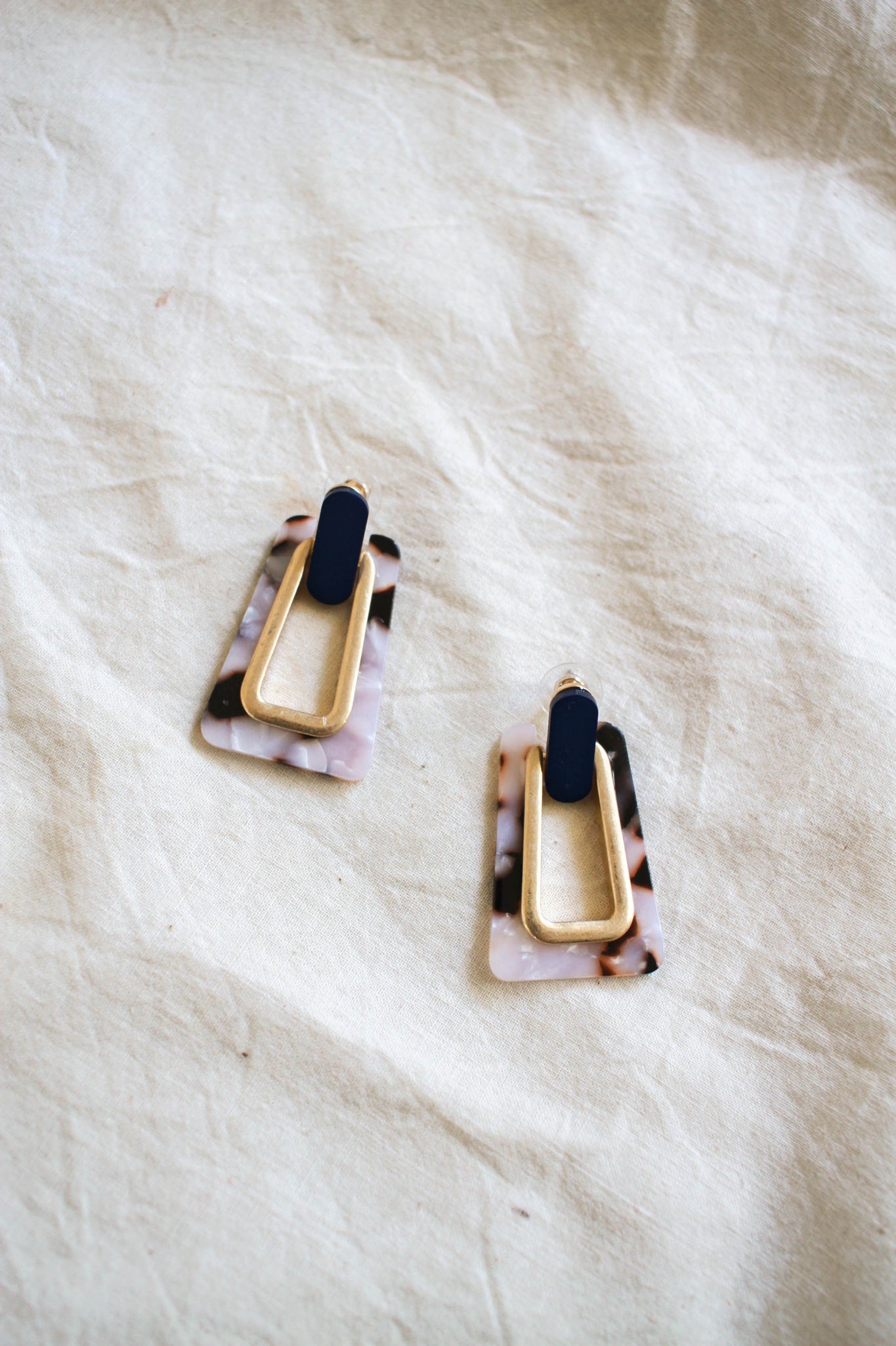 Modern Tortoise Gold Trim Earrings