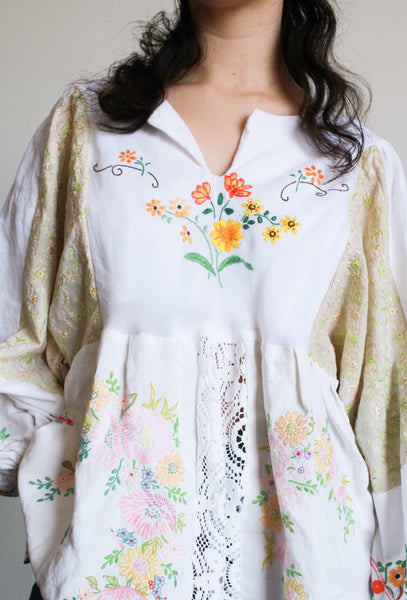 Reworked Patchwork Embroidered Handkerchief Blouse