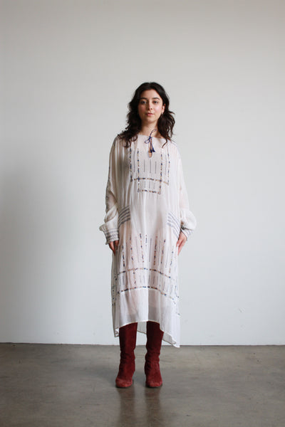 1930s Hungarian Cotton Voile Embroidered Peasant Dress